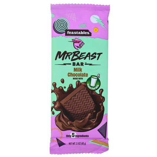 Feastables Mr Beast Bar Milk Chocolate, barretta al cioccolato al latte di Mr Beast da 60g